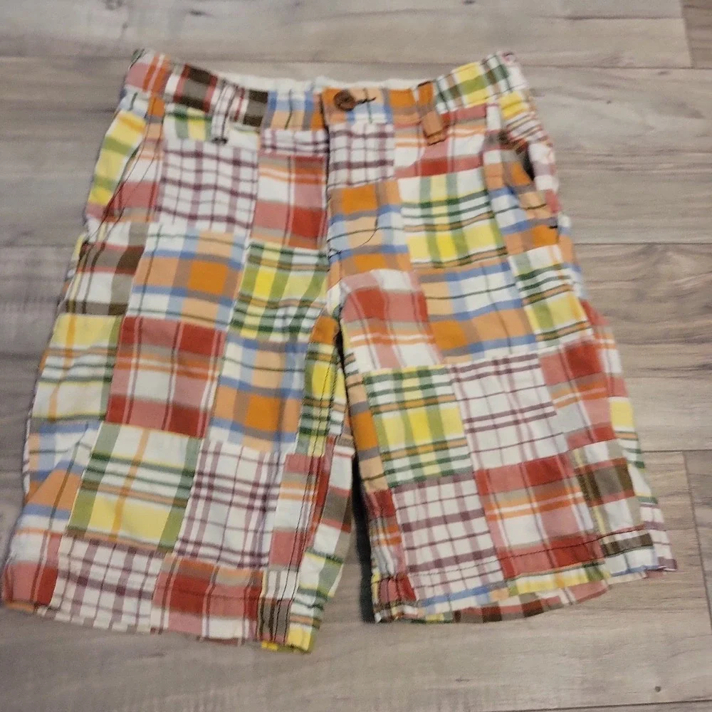 Old Navy Patchwork Plaid Chino Shorts Boys 7 Preppy Plaid Summer 8